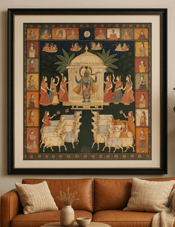 Divine Serenade: Shrinathji with Gopis and the Sacred Herd - Image 2