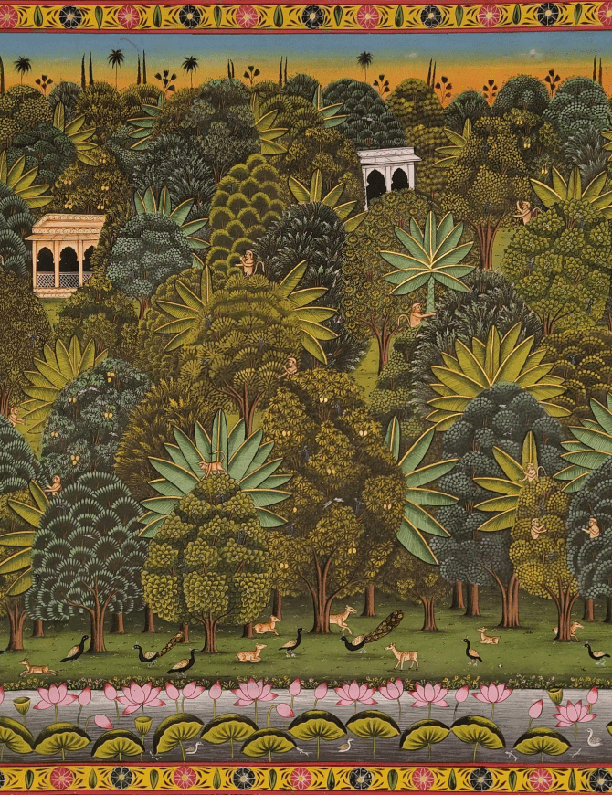 Verdant Whispers: Krishna's Sacred Grove in Bloom