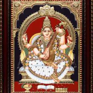 Muse of Wisdom: Saraswati Mata in Tanjore Glory