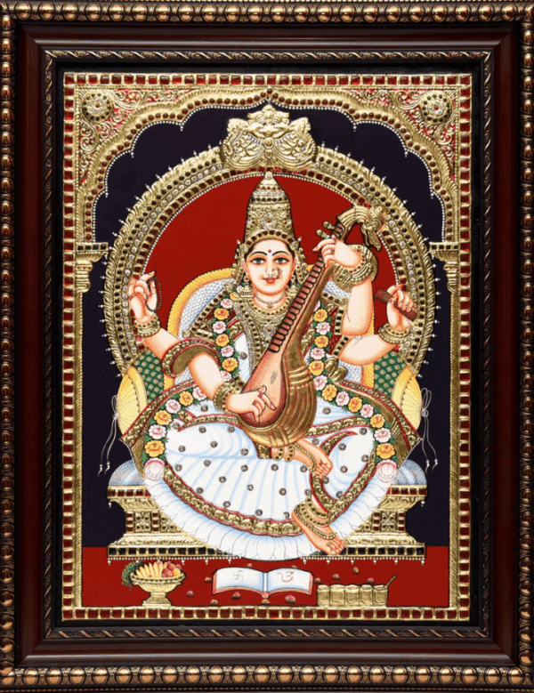 Muse of Wisdom: Saraswati Mata in Tanjore Glory