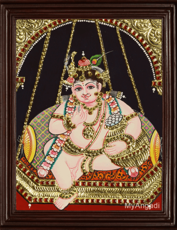 Divine Melody: Krishna Bhagwan in Tanjore Elegance
