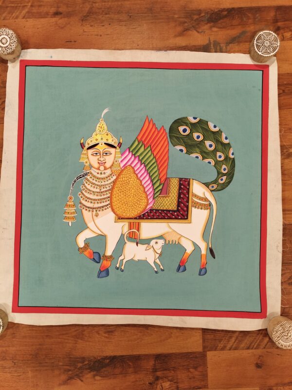 Kamadhenu, also known as Surabhi 2×2 feet Pichwai painting